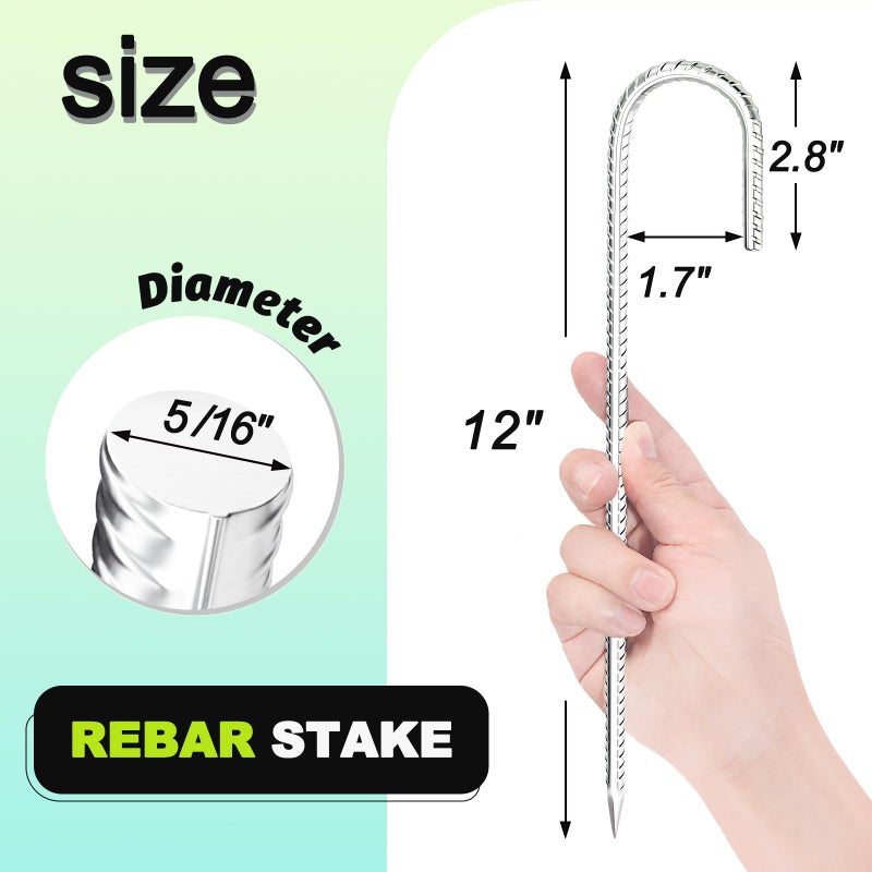 Kadrick Rebar Stakes 12 inch,J Hook Ground Stakes Anchors, 32-Pack White Galvanized Fence Stakes,Heavy Duty 5/16'' Diameter - Image 2
